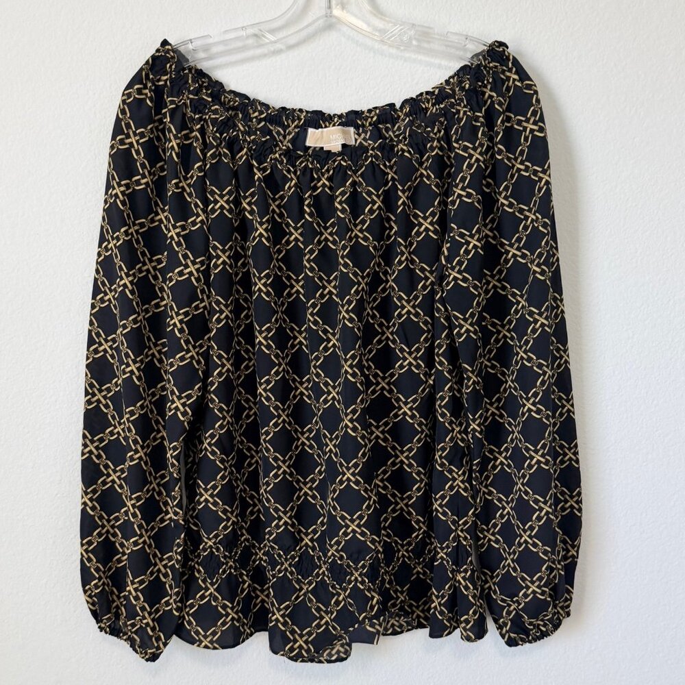 MICHAEL Michael Kors Long Sleeve Off-the-shoulder Chain Peplum Blouse Size M.
